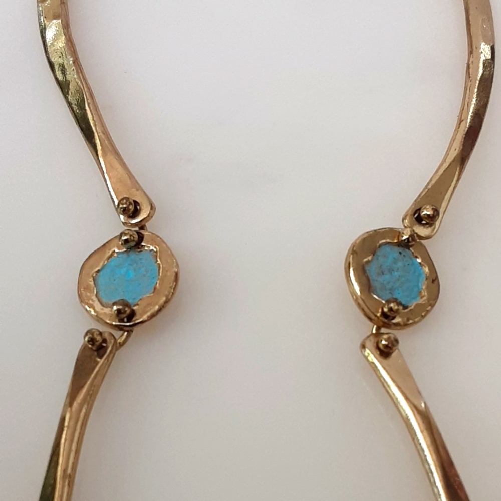 ANNE DICK Modernist|Brutalis Hammered Bronze Tiffany Blue Inlay Pendant Necklace - Picture 4 of 10